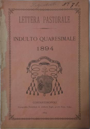 LETTERA PASTORALE INDULTO QUARESIMALE 1894 COSTANTINOPOLI KİTAP