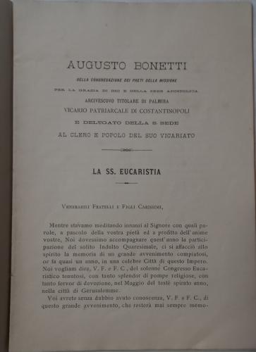 LETTERA PASTORALE INDULTO QUARESIMALE 1894 COSTANTINOPOLI KİTAP